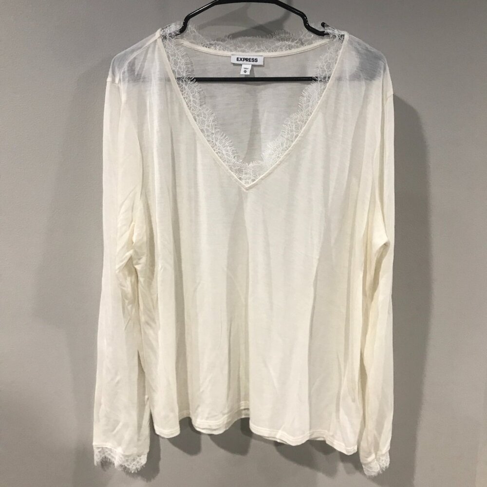 Express Womens Lace Collar Shirt - Ivory - XL - GREAT CONDITION
